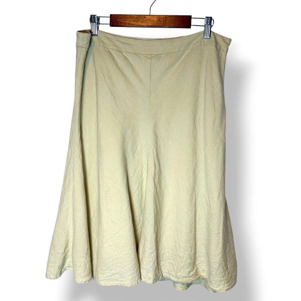 Banana Republic Beige 100% Linen Midi A-Line Skirt Women Size 12 Academia Church